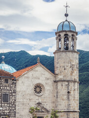 Fototapeta na wymiar Church on Our Lady of the Rocks small islet near Perast town, Montenegro