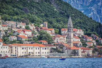 Fototapeta na wymiar Coast of Perast town, Bay of Kotor, Montenegro