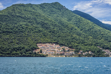 Distance view of Kostanjic town, Bay of Kotor, Montenegro