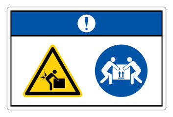 Notice Lift Hazard Use Team Lifting Required Symbol Sign,Vector Illustration, Isolated On White Background Label. EPS10