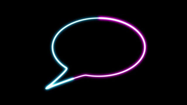 Loop Neon iconic speech bubble in glowing neon light. Speech bubble animation sign. Chat message.