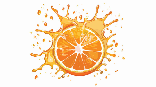 Orange juice label splash. orange slice on white background