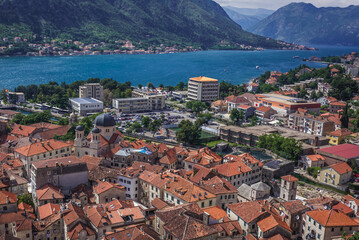 Fototapeta na wymiar Buildings in Old Town of Kotor town, Montenegro