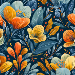 Vintage Floral Fantasy whimsical Seamless pattern