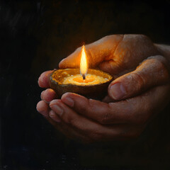 Gentle Fingers Cradle a Lit Match, Its Flickering,
holding candles in both hands to pray background image and use it as your wallpaper, poster and banner design