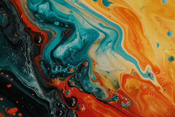 Beautiful abstraction of liquid paints in slow blending 