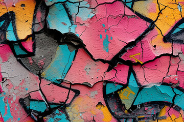 Colorful graffiti over a cracked surface 