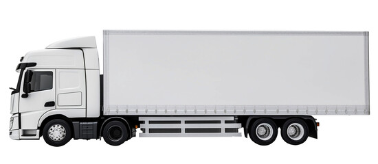Side view of the delivery white truck on a transparent background