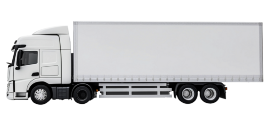 Side view of the delivery white truck on a transparent background