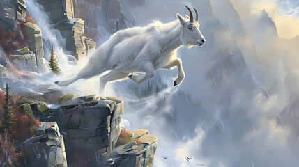 Agile mountain goat navigating treacherous cliffs in the rugged Rocky Mountains


