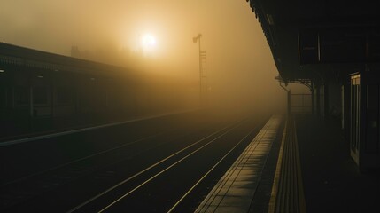Fototapeta premium Silhouetted Station: Mysterious Dawn