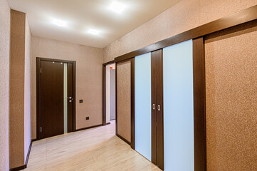 standard room interior apartment. room doors, renovation corridor lobby entrance hall