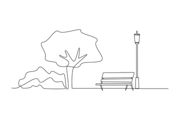 Continuous one line drawing of public garden. Natural ecology park logo hand drawn minimalist concept. Modern single line draw design vector graphic illustration