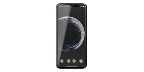 Black mobile phone placed on a white background Suitable for use in advertising. Technology products and website design work Image generated by AI