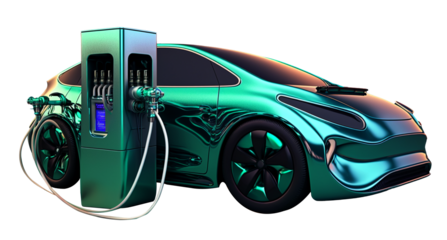 Futuristic electric car on a transparent background. Green energy concept