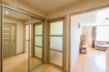 standard room interior apartment. room doors, renovation corridor lobby entrance hall