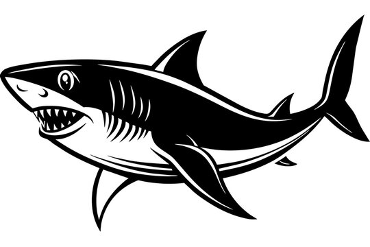 shark cartoon isolated on white & a-shark-vector-illustration