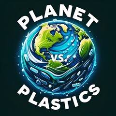 Earth day background illustration with a text planet vs. plastics.