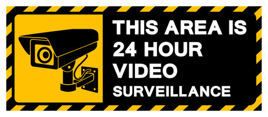 This Area Is 24 Hour Video Surveillance Symbol Sign, Vector Illustration, Isolate On White Background Label. EPS10