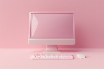 A 3D icon set of a computer and keyboard, in soft pastel colors with a minimalist design