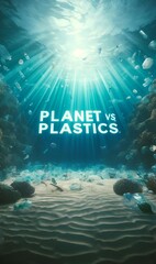 Earth day background for the theme planet vs. plastics with a breathtaking underwater scene. - obrazy, fototapety, plakaty