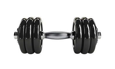 3d black fitness dumbbell isolated on transparent background
