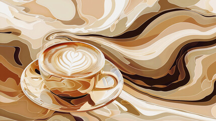 Cap of Cappuccino, coffee and milk, brown, beige and cream pastel abstract art