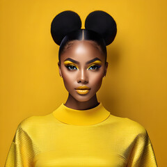 Radiant Black Goddesses on Yellow Background(Generative AI) - obrazy, fototapety, plakaty
