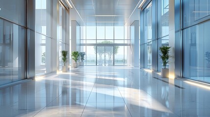 Contemporary office entry with chic transparency - obrazy, fototapety, plakaty