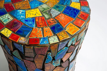 An artisan-crafted mosaic side table, each piece showcasing vibrant colors and textures.