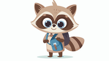 Vector flat cartoon illustration. Kawaii cute raccoon