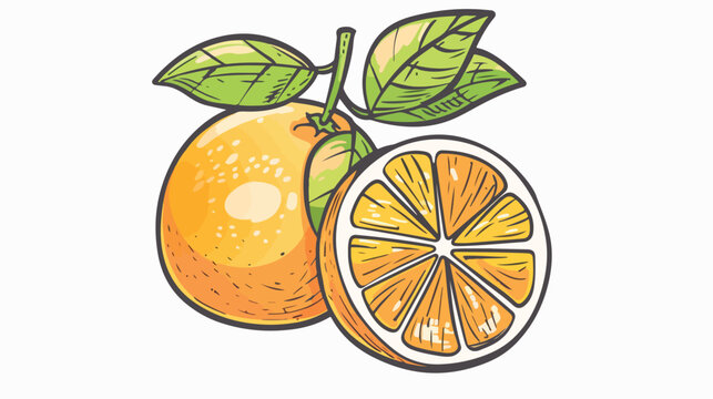 Vector icon of orange with leaves cute flat line styl