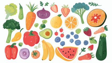 Vector illustration of flat style vegetables and fruit