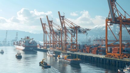 huge cargo port ships loading