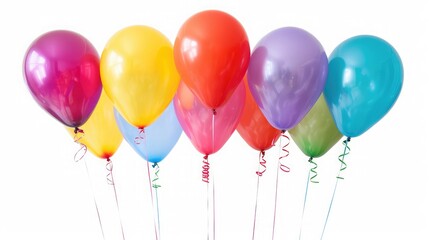 colorful balloons bunch filled with helium isolated on white , colorful balloons on white background close-up , multicolor air balloons bunch 
