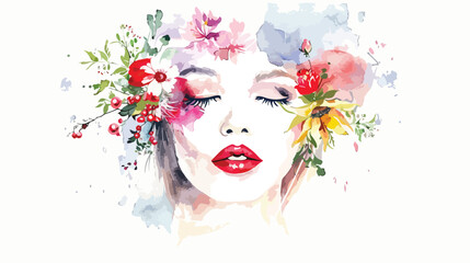 Woman with a wreath on her head of flowers and red li - obrazy, fototapety, plakaty