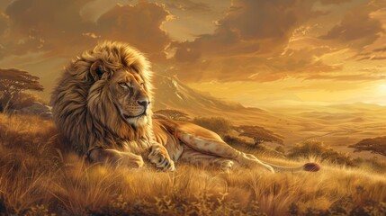 lion predator savanna resting strong