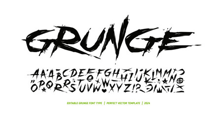 Vintage grunge style font type alphabet vector collection. Set of Rock'n'roll doodle collection of grunge elements: heart, crown, etc. Punk Rock music type font