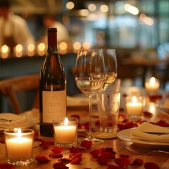 An Elegant Restaurant and a Beautifully Set Table for a Romantic Dinner
