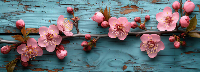 Frühlingsanfang: Kirschblüten auf Vintage-Holz: Hintergrund