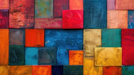 Woden painted blocks . geometric square abstract colorful texture, and background