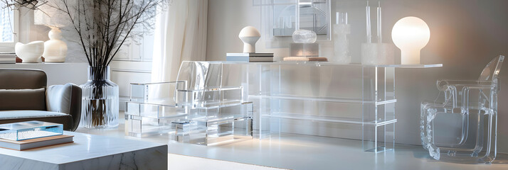 Elegant and Sleek Modern Living Space Filled with Clear, Transparent Lucite Furniture