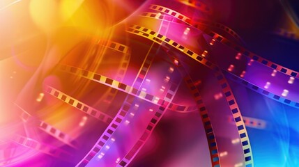 colorful abstract background with film strip.orange magenta background with film strip for background. Movie production process 