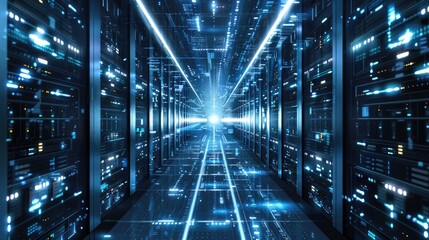 Fototapeta premium Digital blue corridor, Big data analytics provide valuable insights when measuring metrics and tracking performance. 