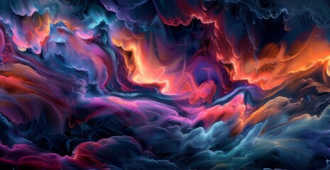 Abstract colorful fluid shapes on a dark background - obrazy, fototapety, plakaty