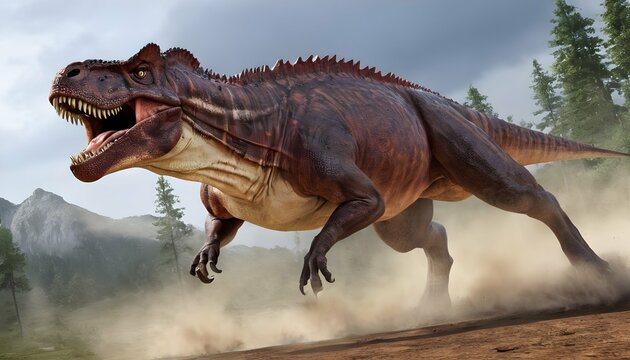 Carnotaurus With Its Horns Lowered And Jaws Open