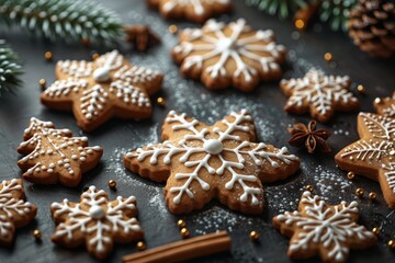 Star-Shaped Gingerbread Cookies Adorned with Festive Icing.