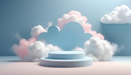 Cloud-Background-Podium-Blue-3D-Product-Sky-White-