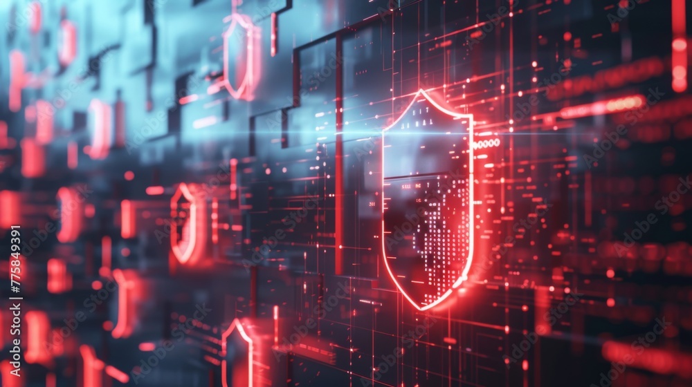 Poster Computer Screen With Red Shield Icon