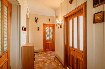 standard room interior apartment. room doors, renovation corridor lobby entrance hall